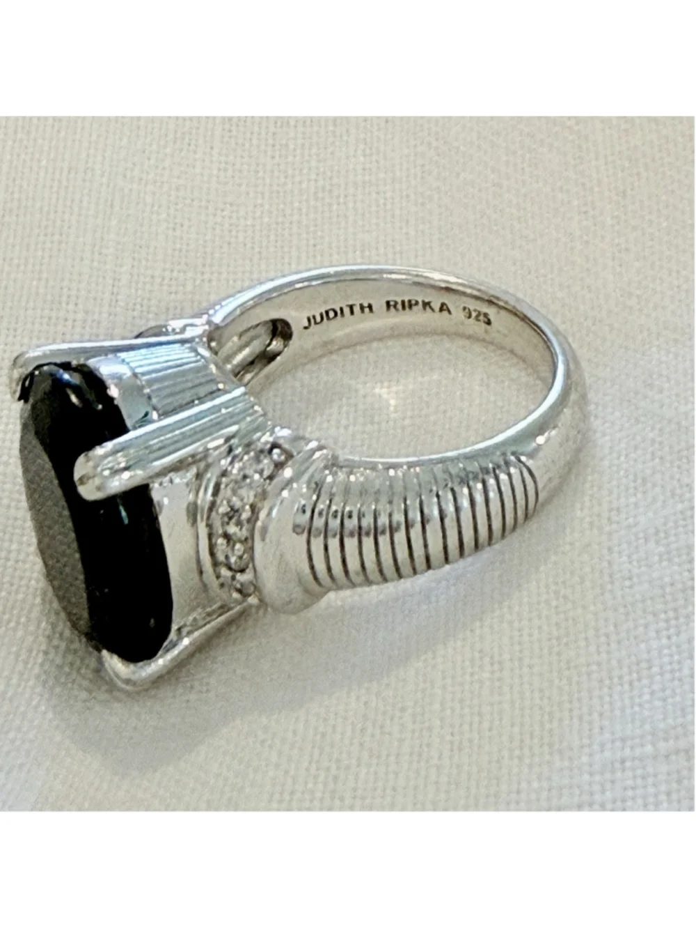 Judith Ripka 925 Sterling Silver Oval Smokey Quartz Prong Set Ring Size 7 Signed